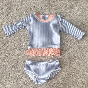 Striped Blue and Pink Ruffle Butts Swim Set